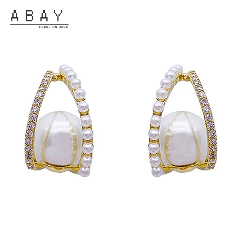 

S925 Silver Needle Inlaid Rhinestone Pearl C-shaped Earrings New Simple Design Temperament Light Luxury High-grade Ear Hook