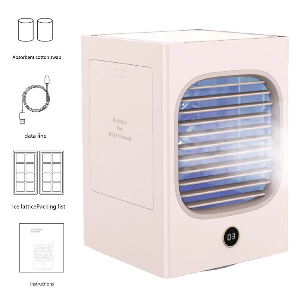 

Mini Air Cooler 120 Degree Shaking Head Water-Cooled Desk Air Conditioning Fan Portable USB Rechargeable Humidifier Home Office