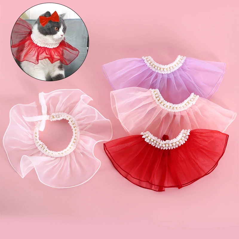 

Cute Sweet Princess Style Cat Collars Universal Adjustable Pet Pearl Lace Collars Lovely Fashionable Popular Pet Supplies