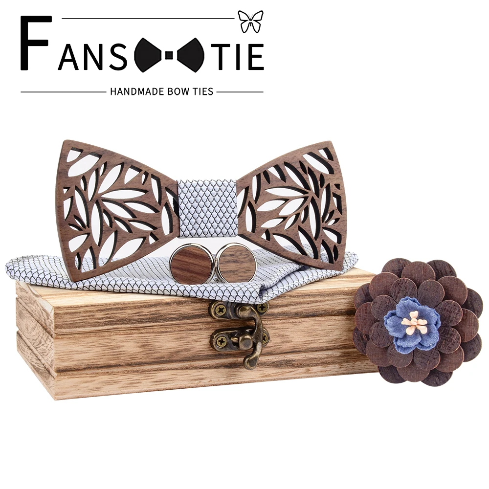 Регулируемый мужской Пейсли полый резной деревянный бабочка Карманный платок