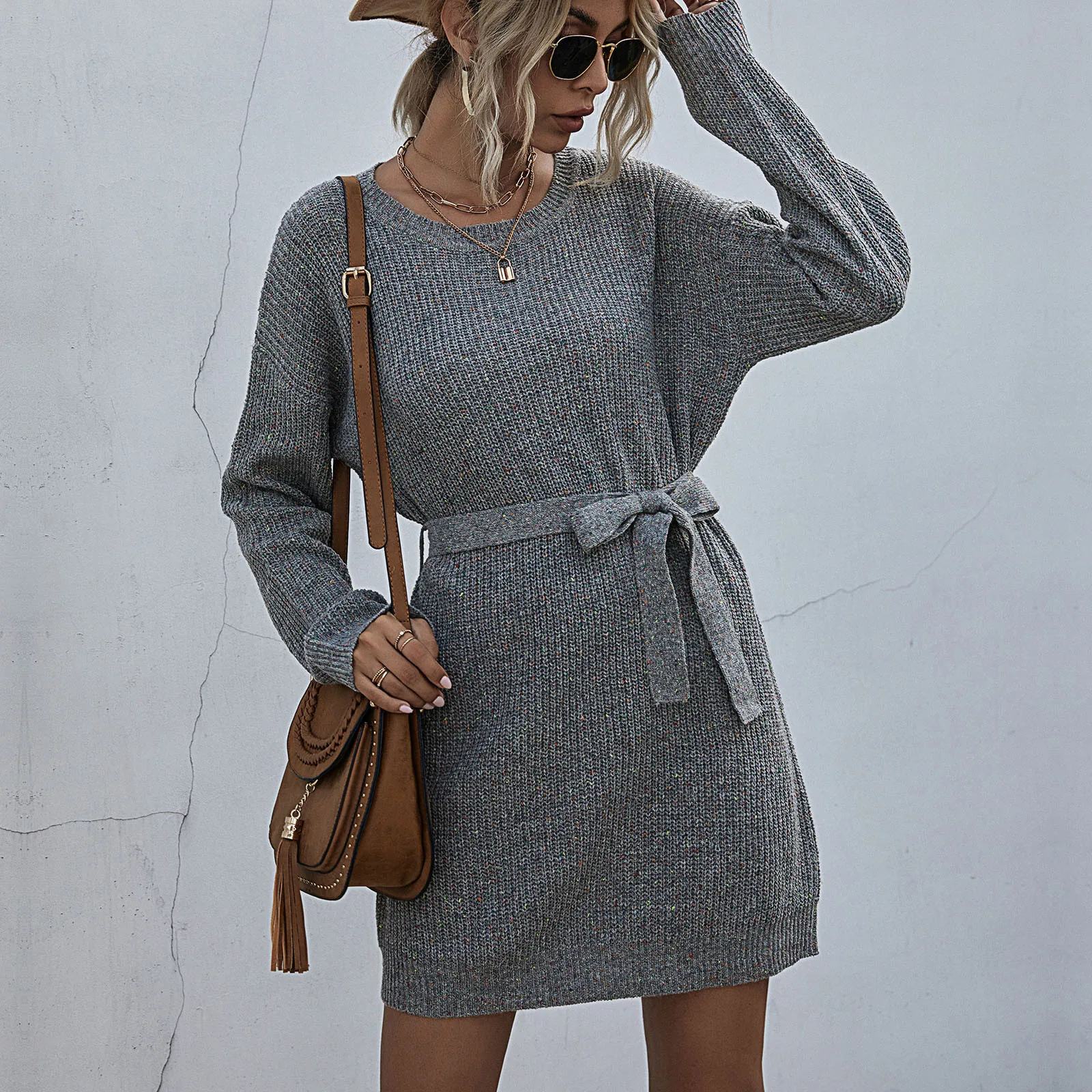 

Womens Long Sweater Ladies Winter Bow Knit Belted Women's Solid Color Large Size Long Sweater Pulsets Sueter Mujer Invierno 2021