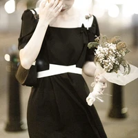 2021 summer french waist embroidered high waist bow lantern sleeve dress dress for women plus size harujuku dress