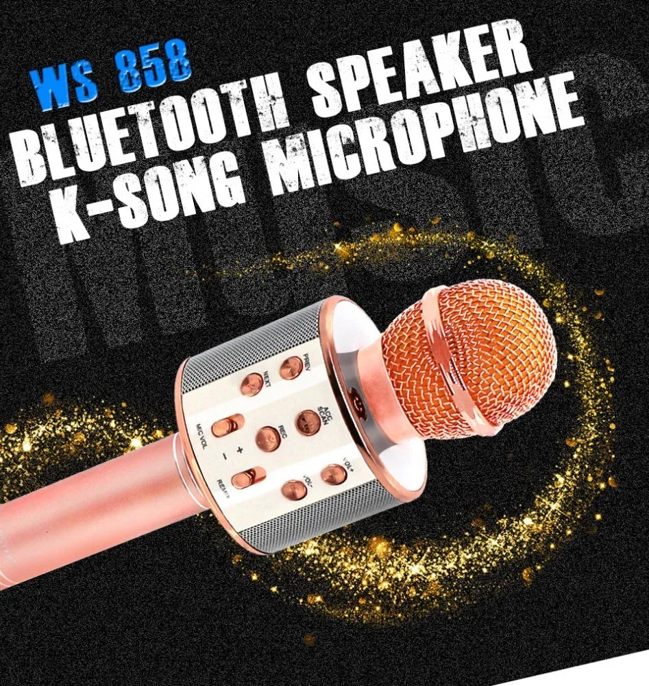 WS-858 беспроводной Bluetooth караоке микрофон стерео микрофон KTV USB динамик плеер TF карта Музыка Пение Запись волшебный звуковой микрофонный