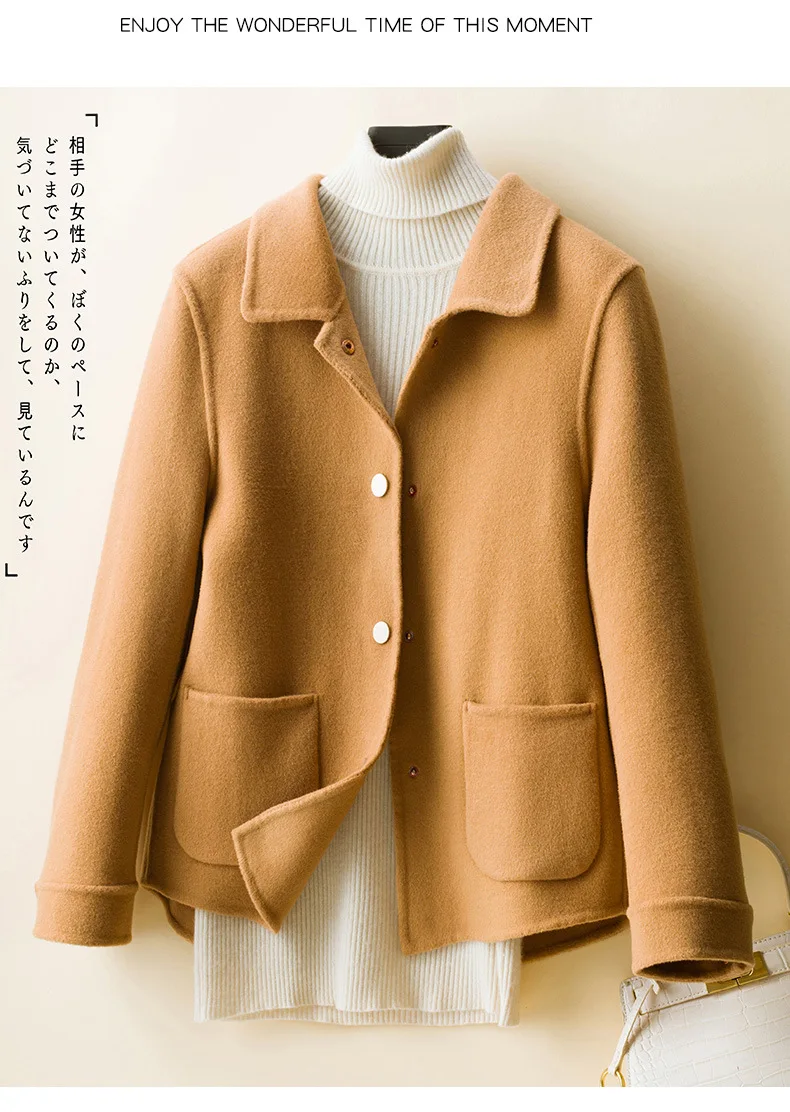 Женская куртка с лацканами однотонная шерстяная свободного покроя в Корейском