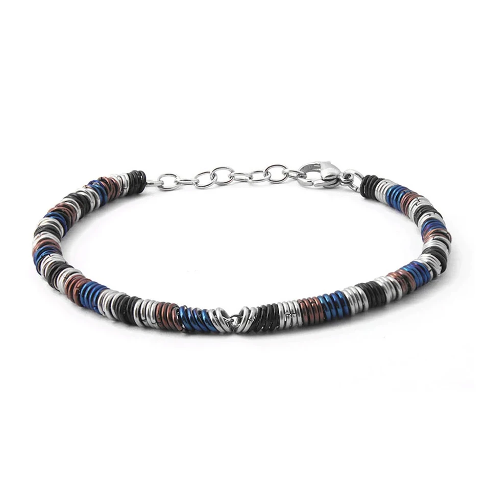 

Runda Fashion Men's and Women's Beaded Bracelet Color Ring 316L Stainless Steel Jewelry Handmade Couple Holiday Gift