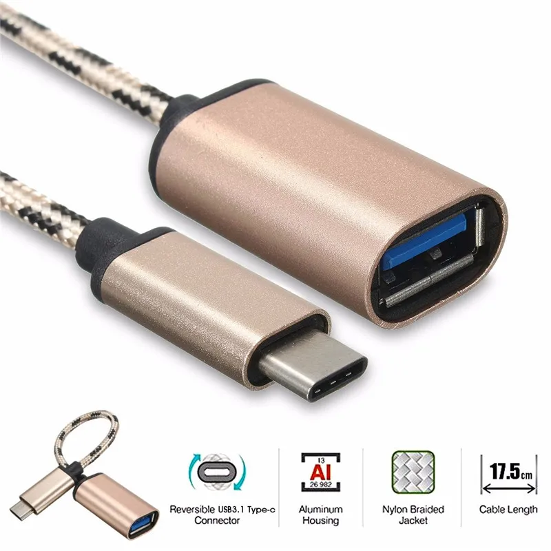 

50pcs/lot Braided Data Cable OTG Data Cord Adapter Type-C OTG Adapter Cable For Android USB 2.0 Type C Male To USB 2.0 A Female