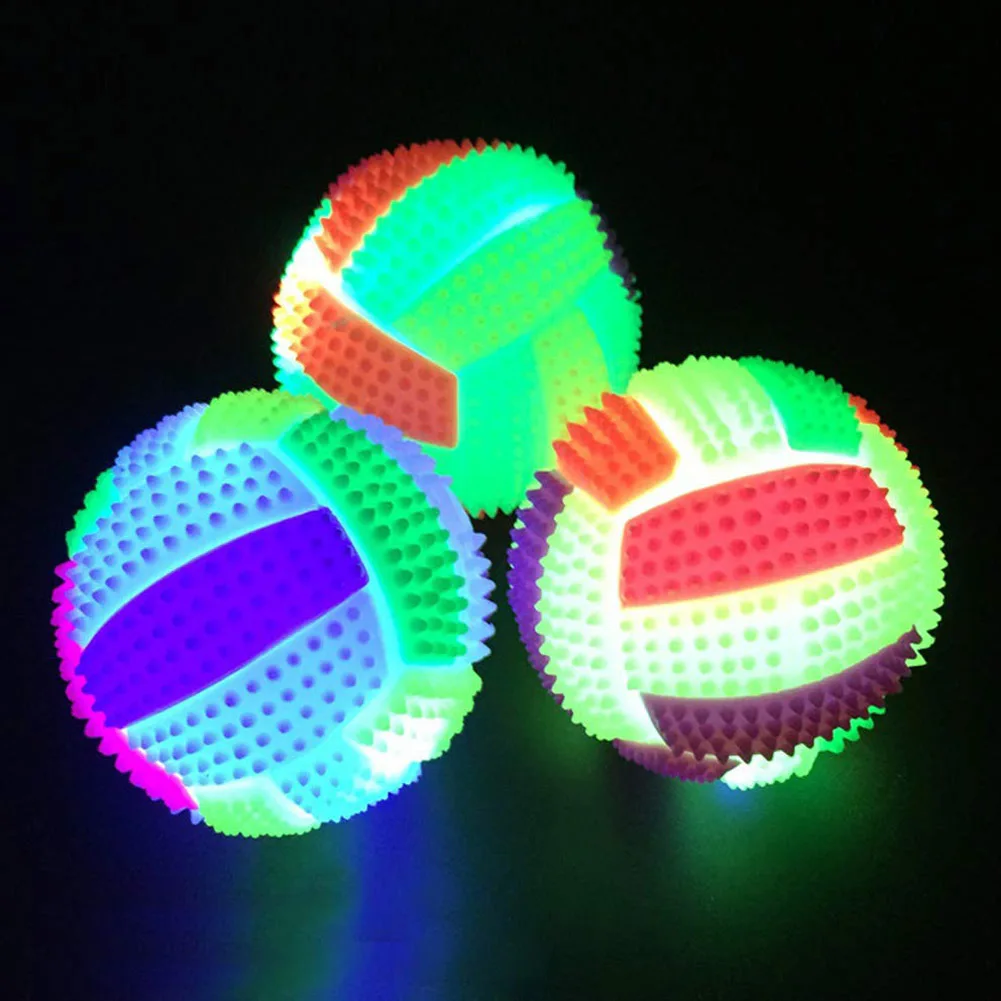 Spiky Massage Ball Dog Chew Bouncy Ball Soccer Ball Shaped with Flashing LED Light for Children Pet Toy