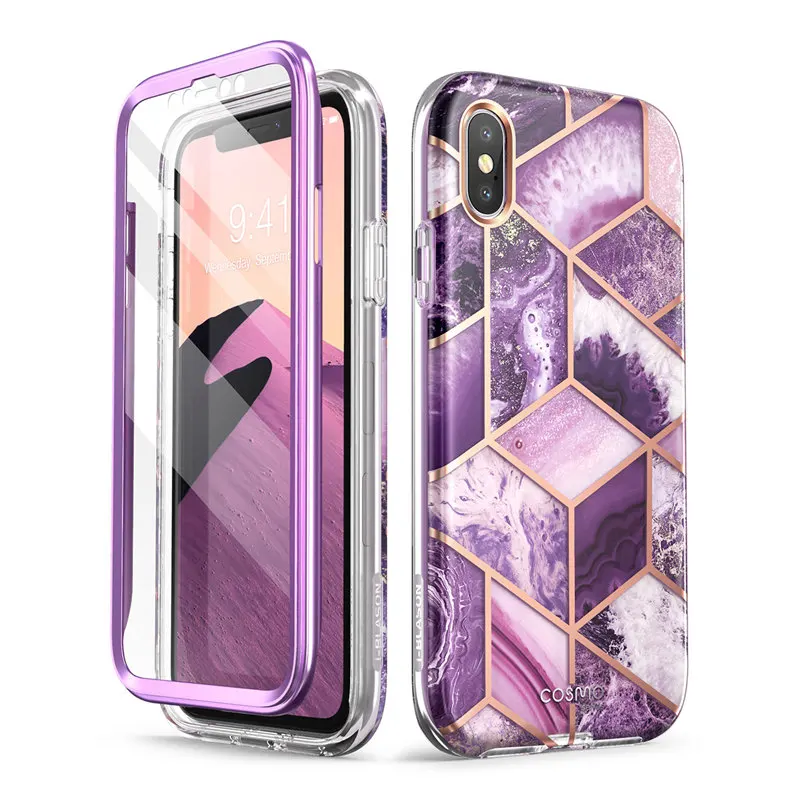 

For iPhone X Xs Case 5.8 inch I-BLASON Cosmo Series Full-Body Shinning Glitter Marble Bumper Case WITH Built-in Screen Protector