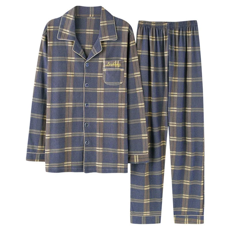 

New Men's Pajamas Double-sided Lapel Pajamas Plaid Classic Long-sleeved Cotton Cardigan Retro Homewear