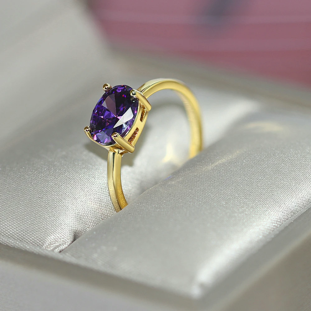 Double Fair Wedding Ring For Women Simple Classic Oval Candy Stone Zircon Light Gold Color Engagement Gift Fashion Jewelry R865 | Украшения