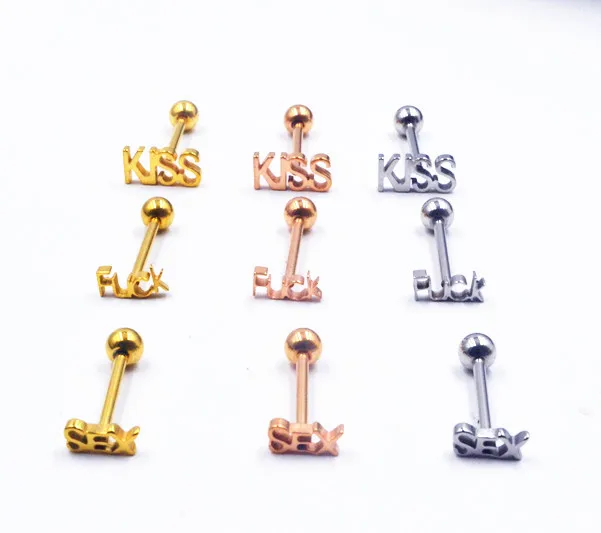 

1PC Surgical Steel Sex Letter Tongue Rings Punk Style Hypoallergenic Piercing Tongue Barbells Piercing Body Jewelry 14g
