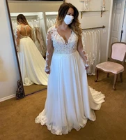 2020 elegant plus size lace up wedding dresses short sleeve v neck beaded ruffles chiffon a line bridal gowns custom made