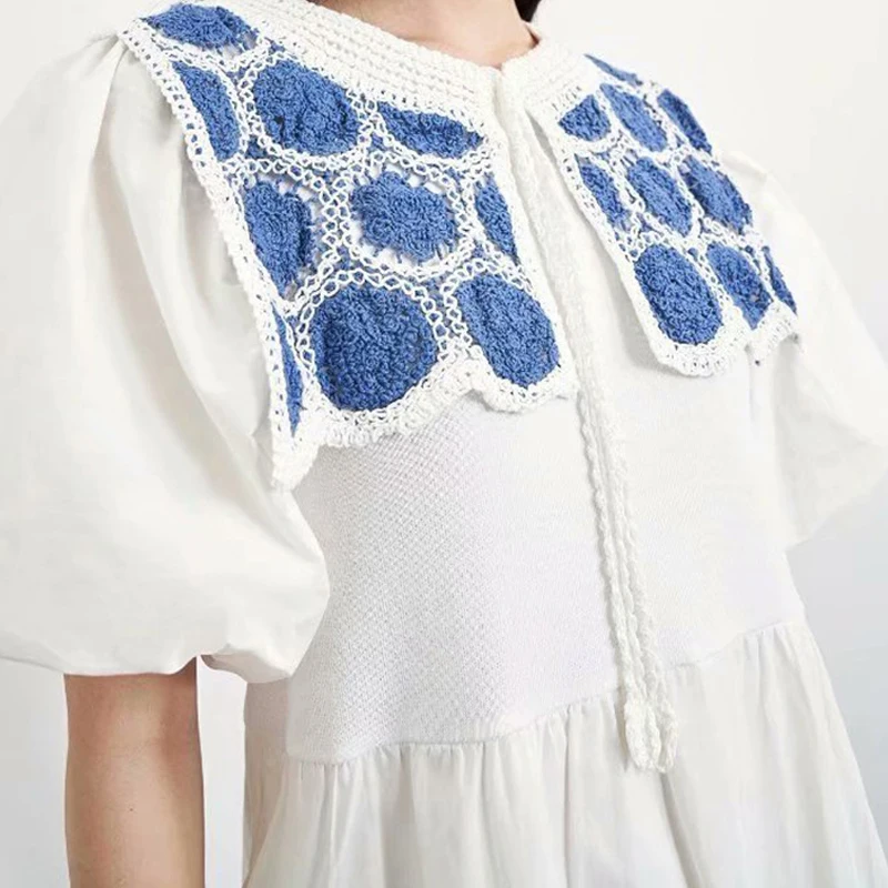 

ZAAHONEW 2021 Summer Women White Fake Two Patchwork Midi Dress Casual Lantern Sleeve Boho Beach Dresses Ladies Vestidos