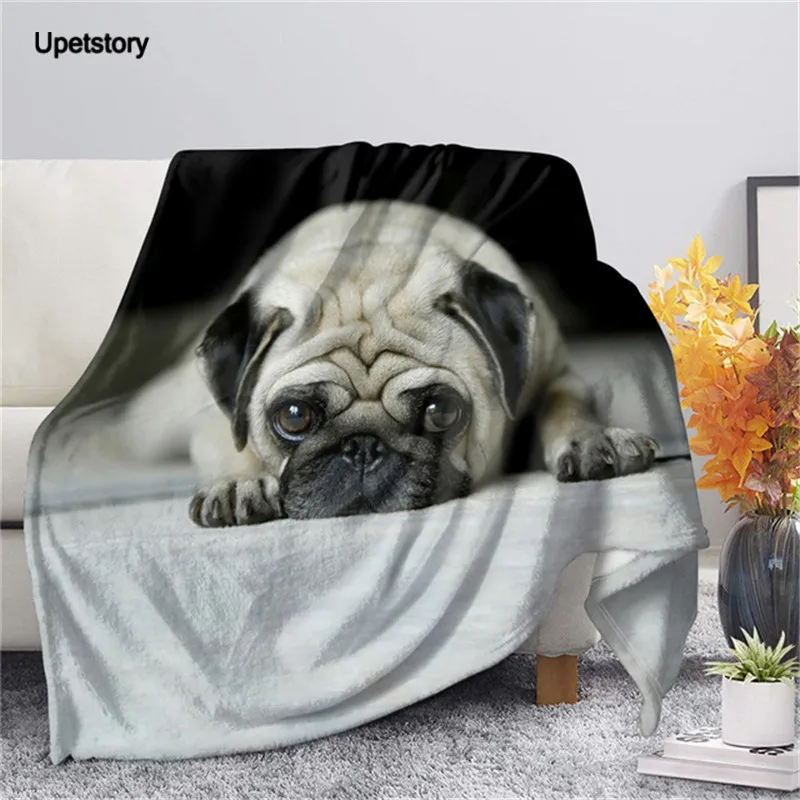 

Upetstory 3D Lovely Pug Print Warm Throw Blanket Super Soft Sherpa Fleece Blankets On Sofa Travel Bedding Adults Kids Bedspread