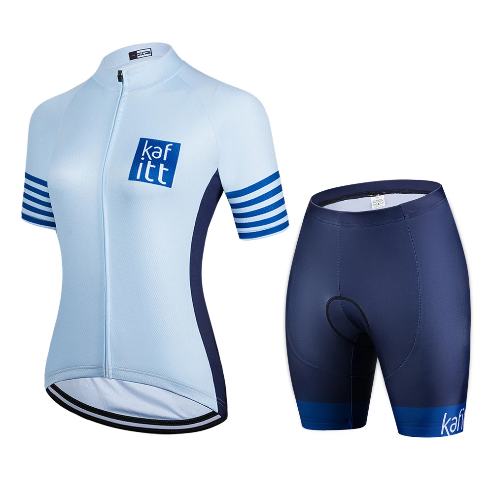 

2021 Kafitt Women's Short Sleeve Jersey Sets Summer MTB Cycling Clothing GEL Ropa Ciclismo Road Bike Shirt Blue Dresses Uniform