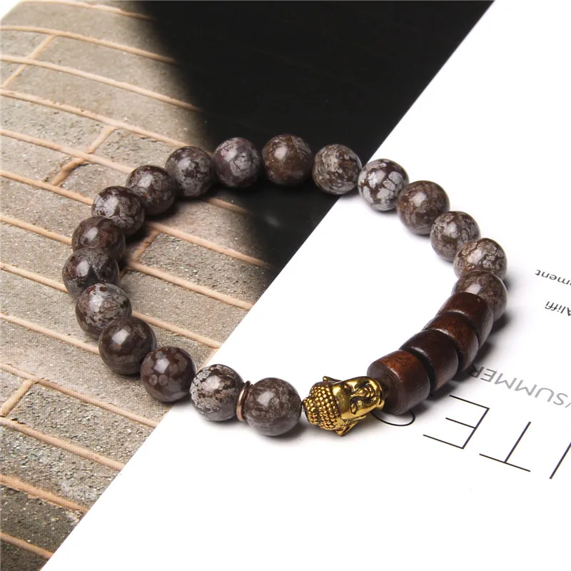 

Natural Tibetan Dzi Agates Buddha head wood natural stone beads charm Lucky bracelet for women men Buddhist Yoga Rosary bracelet