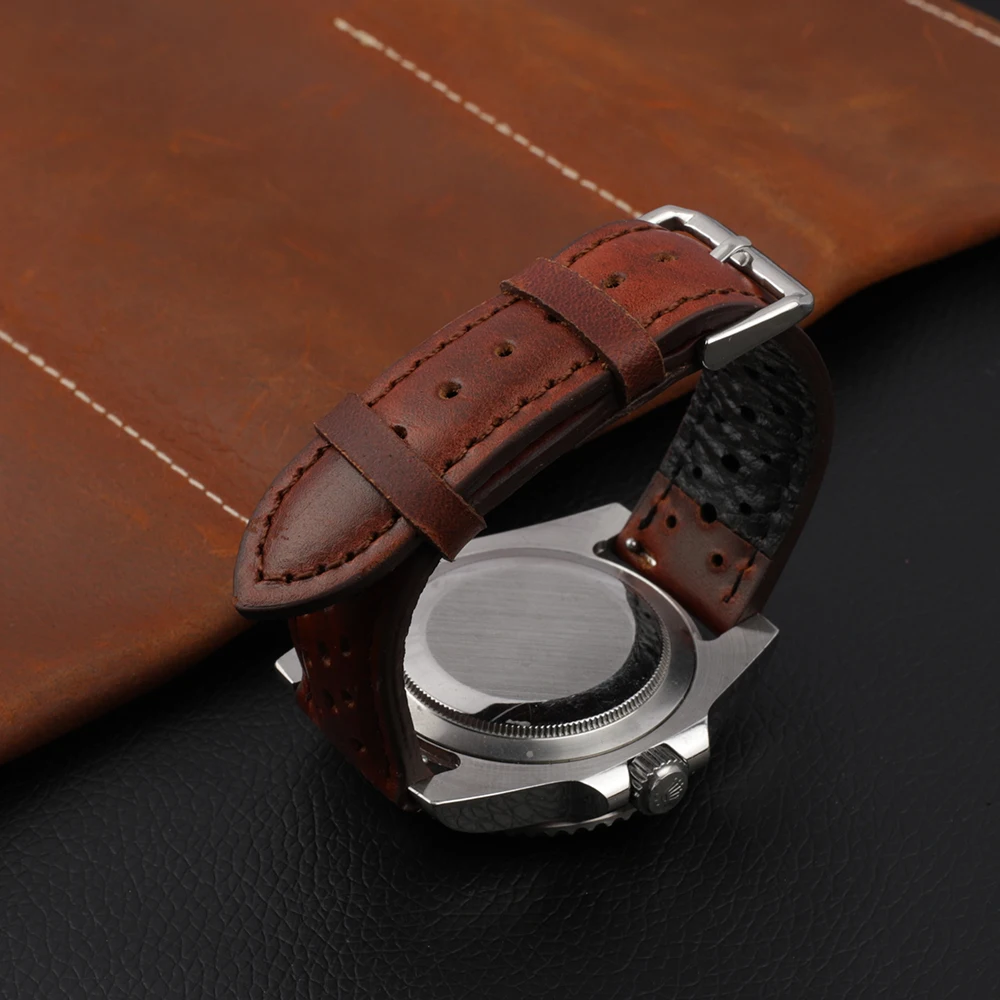 Genuine Leather Watch Band 18mm 20mm 22mm 24mm Breathable Porous Wristband Watch Bracelet Handmade Stitching for Men Watchstrap