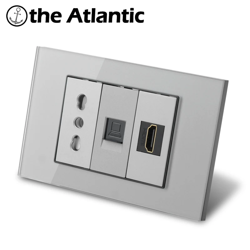 

Italy Chile Socket Power Socket With Switch TV Satellite RJ45 HDMI 2Pin USB Data Gray Grey Glass 118Type EU Outlet Home Plug