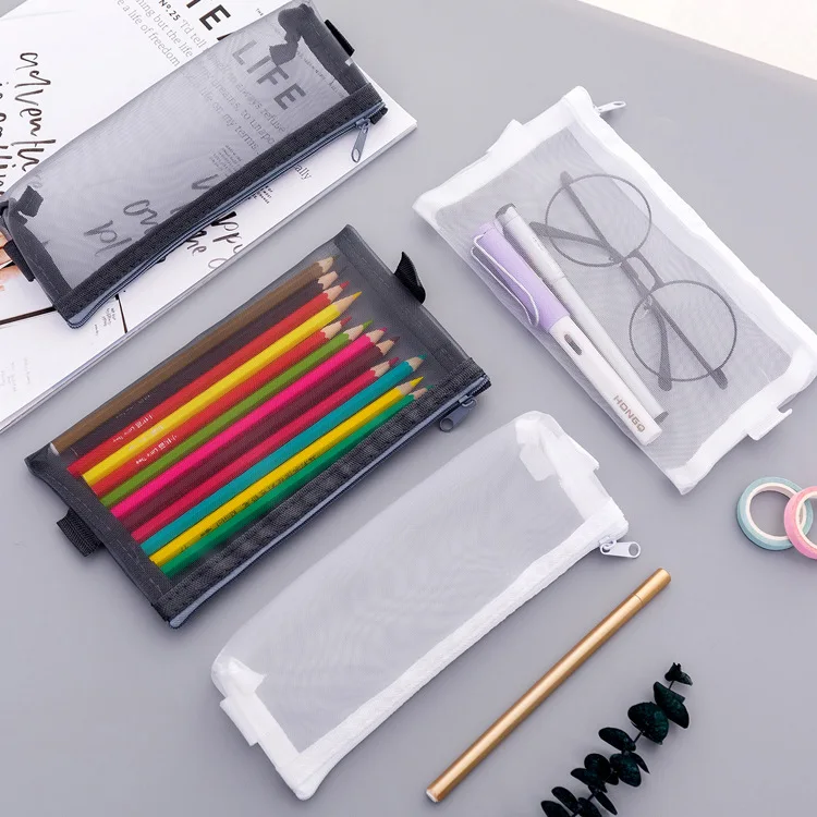 

Simple Transparent Mesh Pencil Case Office Student Pencil Cases School Supplies Pen Box
