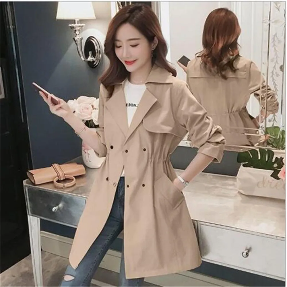 

2021 Spring Autumn New Women's Jacket Mid-Length Windbreaker Korean Style Slim Jackets Trench Coats Top