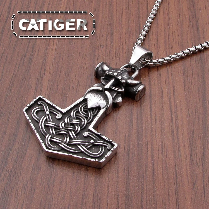 

Free Shipping Punk 316L Stainless Steel vintage Norse Viking pendant Silver color Black Thor's Hammer Mjolnir Pendant Jewelry