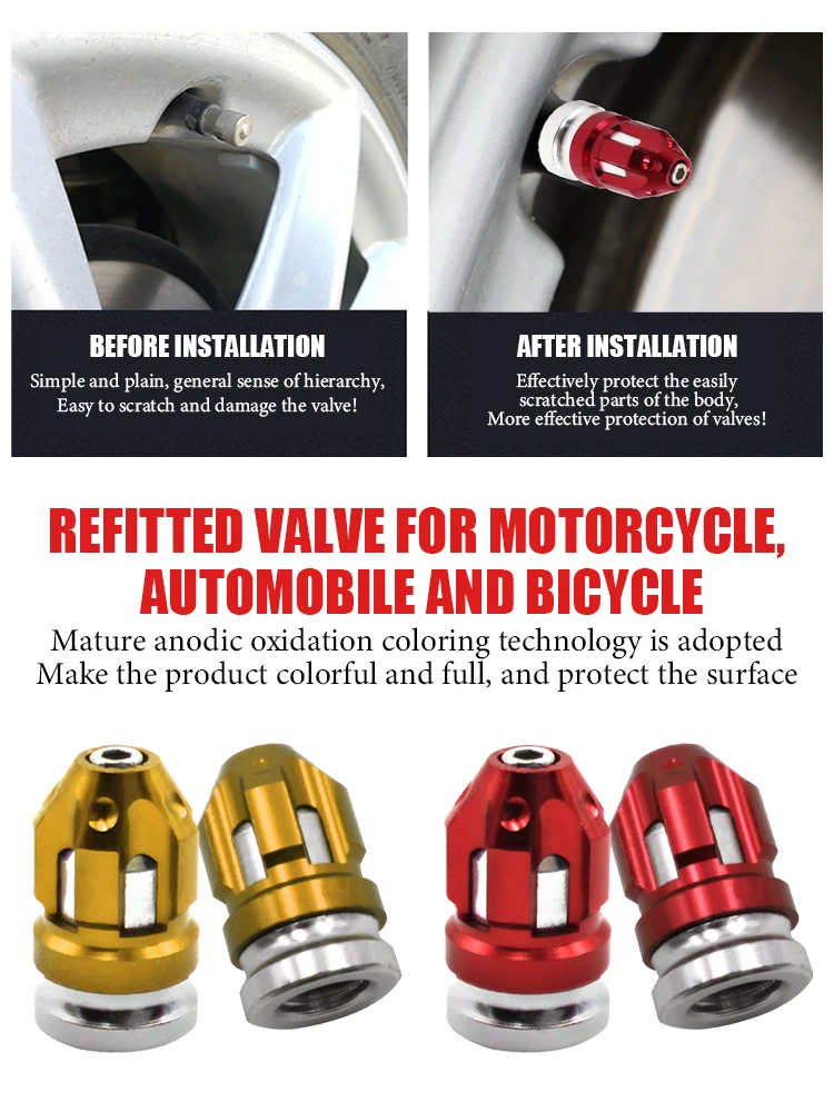 

1 Pair/Pack Aluminum Alloy Valve Caps Tire Valve Caps Automobile Tire Caps Anti-Leak Valve Suitable For Motorcycles Car Bicycles