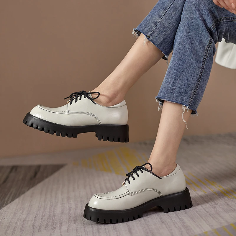 

MORAZORA 2021 New Arrival Women Pumps Genuine Leather Ladies Casual Shoes Spring Autumn 2 Colors Single Shoes Black Apricot