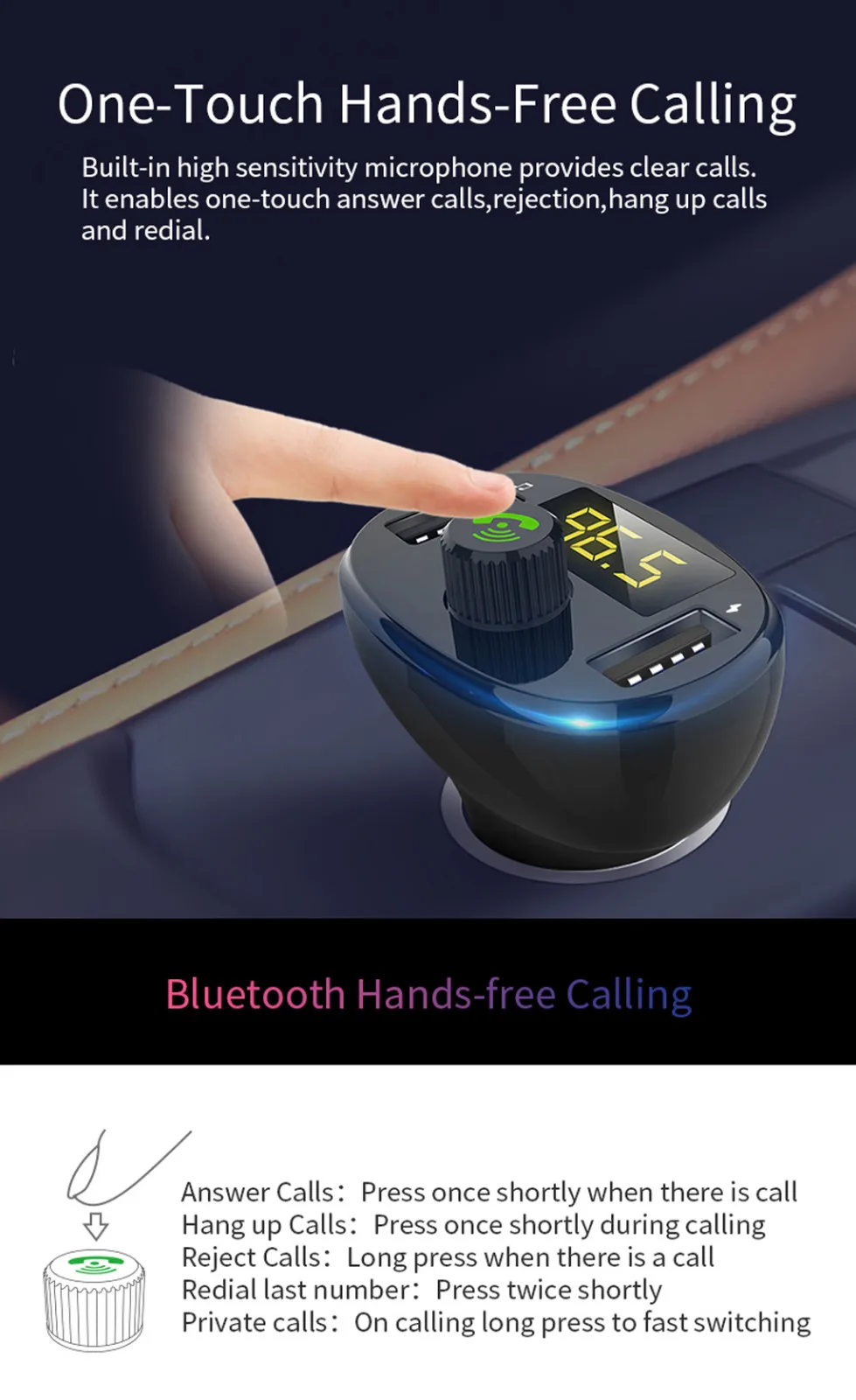 Автомобильный Bluetooth 5 0 FM передатчик беспроводной громкой связи аудио приемник