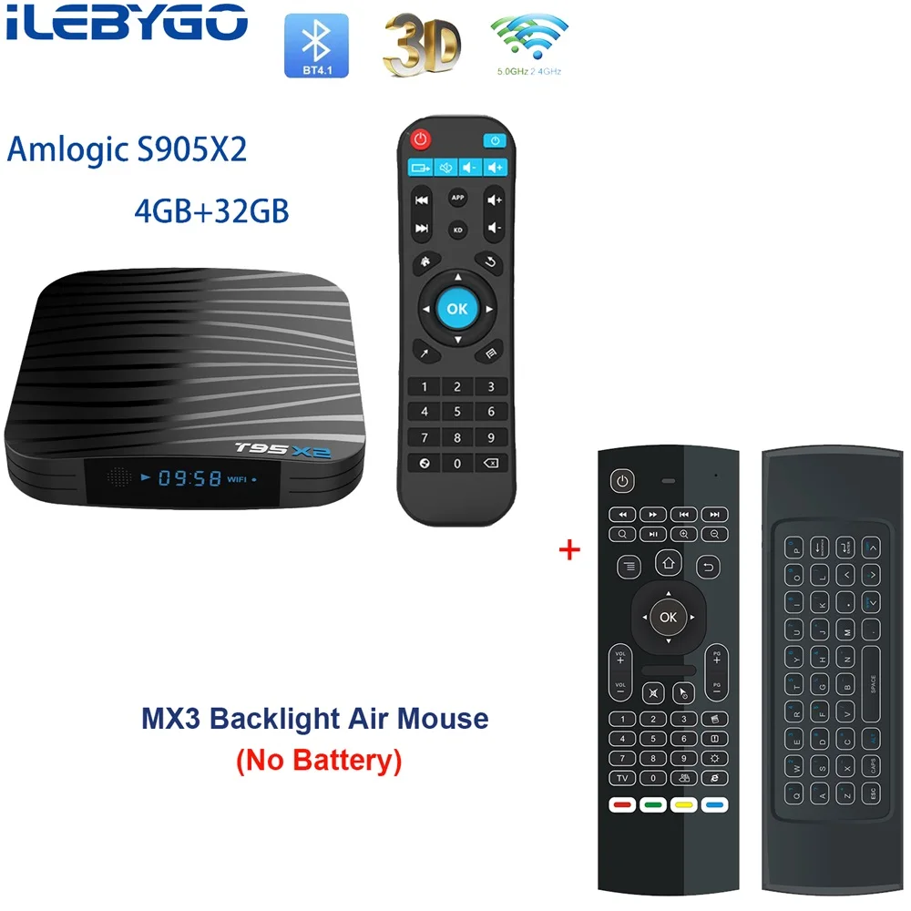 Смарт ТВ приставка Ilebygo T95X2 Android 8,1 4 ГБ 32 ГБ 64 Гб четырехъядерный процессор Amlogic S905X2 H.265 4K медиаплеер Youtube телеприставка - Цвет: 4GB 32GB MX3