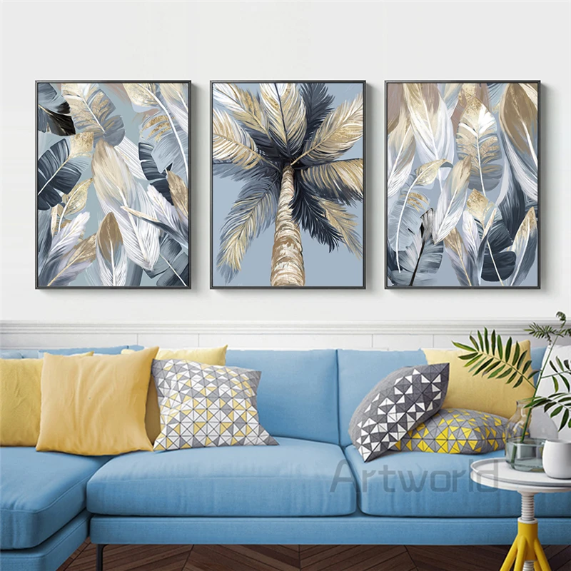 

Gold Tropical Tree Palm Leaves Canvas Paintings Abstract Wall Art Posters and Prints Modern Pictures for Living Room Home Decor