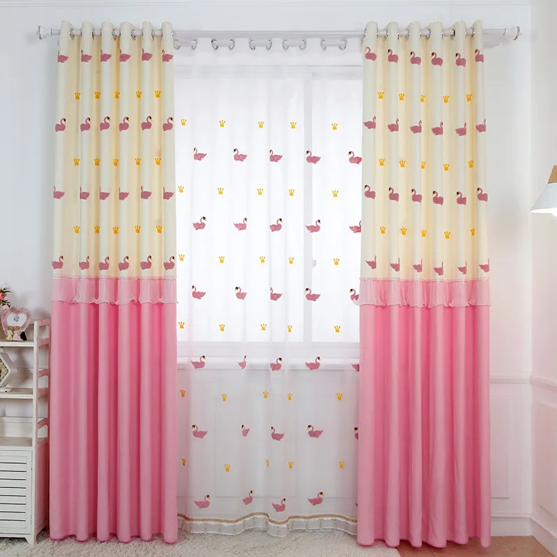 Шторы с мультяшным розовым лебедем для детской комнаты окна спальни принцессы