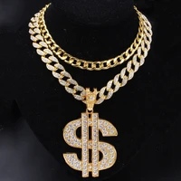 hip hop rapper big dollar money pendant 18 iced out cz miami curb cuban choker chain 16 cuban chain necklace jewelry set