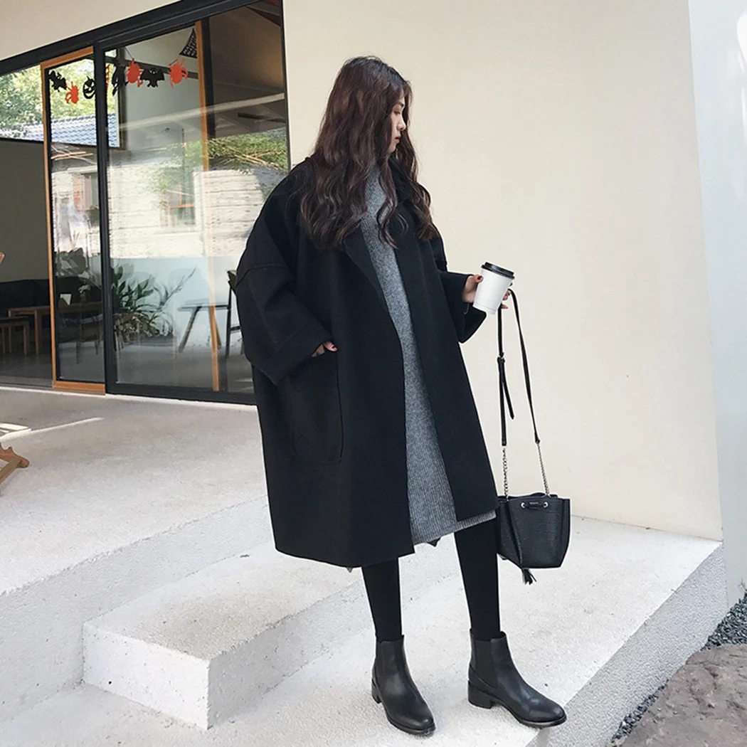 Womens Winter Autumn Elegant Long Oversized Thin Woolen Coats Casual Sleeve Solid Outwear Female Overcoat Cloak Cardigan | Женская