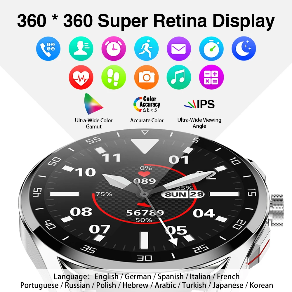 

360*360 HD IPS screen Bluetooth Call men Smart watch Heart Rate Monitor IP68 swim sport smartwatch custom dials For Android IOS