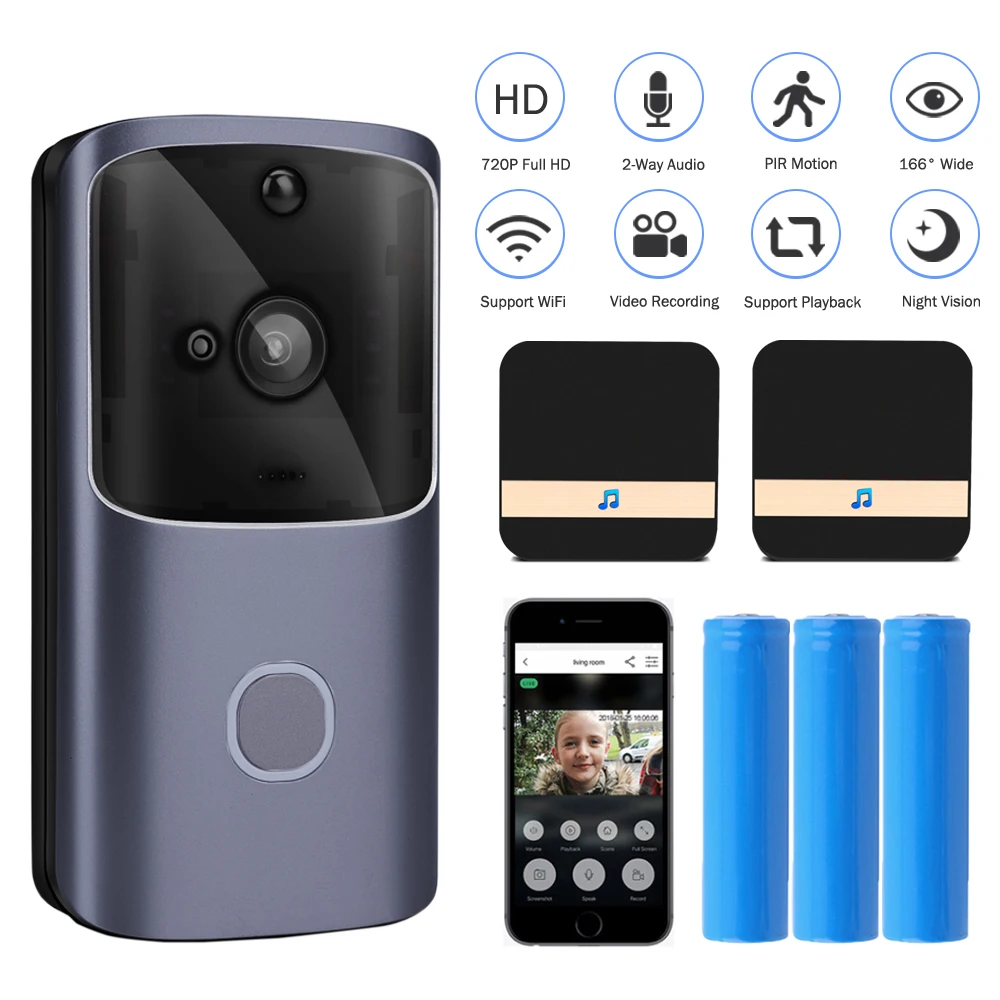 

Беспроводной дверной звонок с Wi-Fi и ИК-подсветкой, 720P