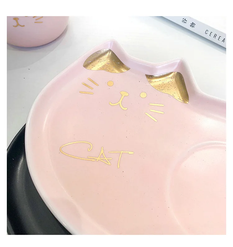 

200ML Ceramic Coffee Cup and Saucer Sets Lovely Gold Cat Design Cookies Coffee Mug with Deserts Plate Office or Home