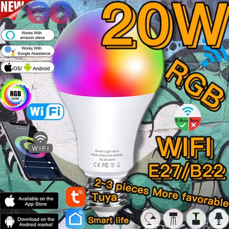 

20W Smart Siri Voice Control RGB Smart Bulb Dimmable E27 WiFi LED Magic Home Pro Lamp Timer Function Work With Alexa Google Home