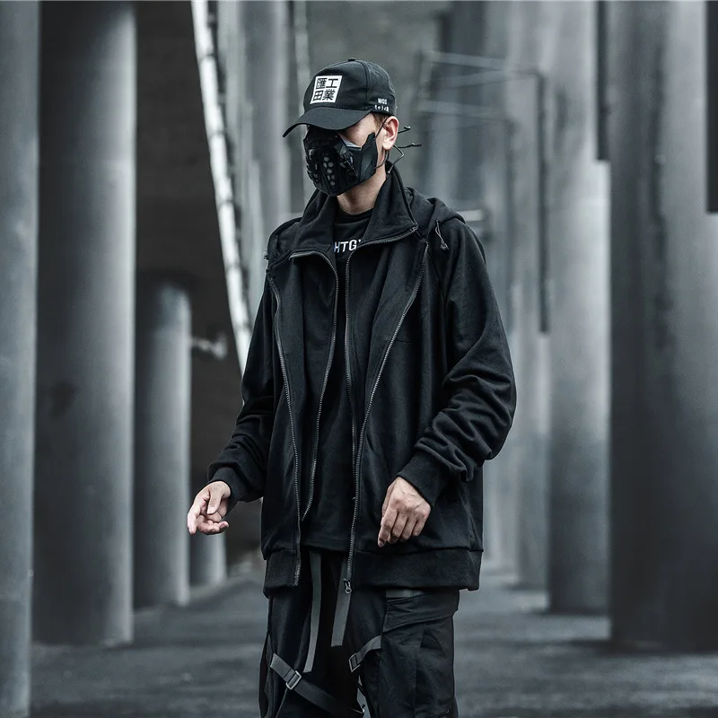 Повседневный темно функциональный комбинезон в стиле хип хоп из двух предметов с