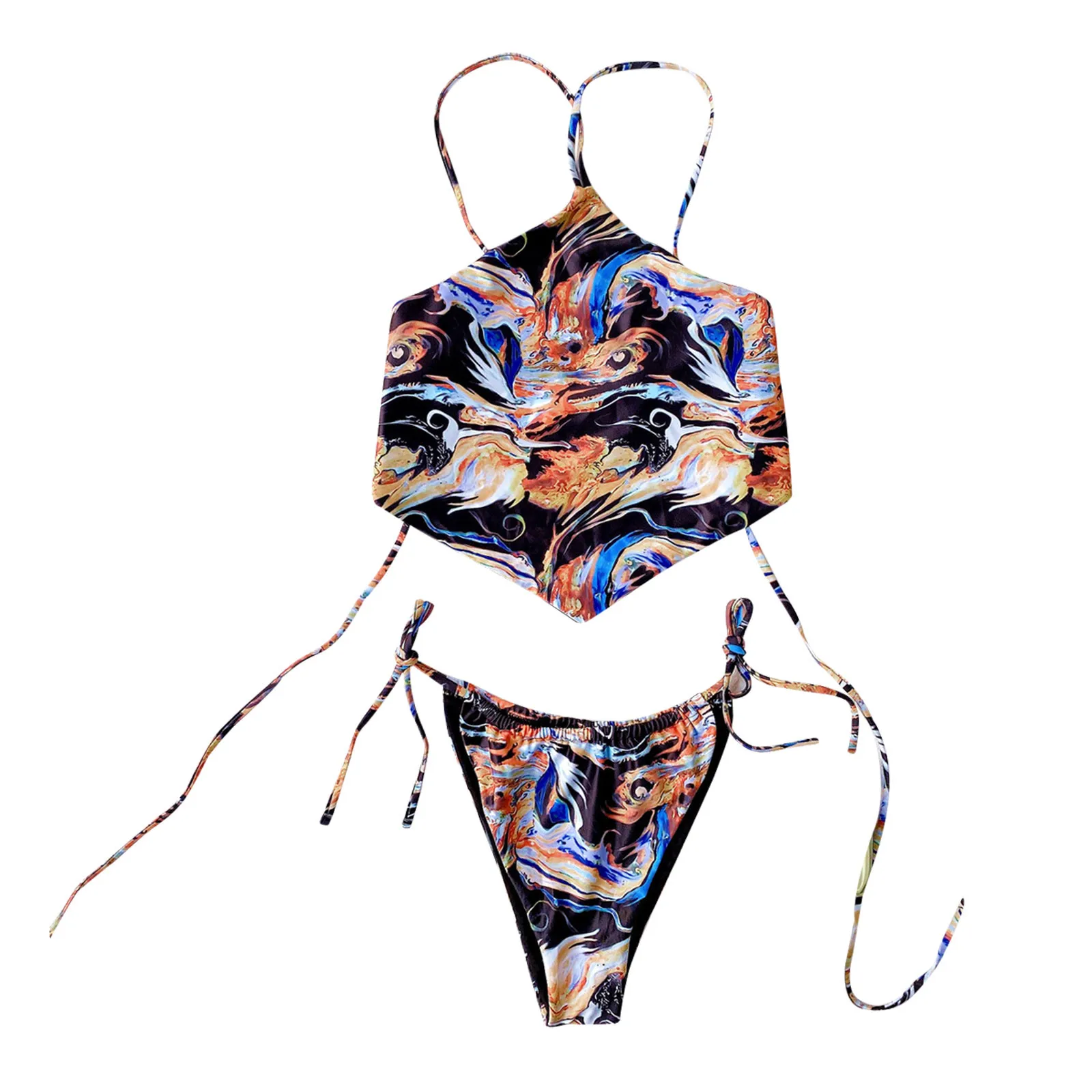 

Red Firebird Print Low-Waist Bikini Sets Swimsuit Women Sexy Lace Up Two Pieces Swimwear 2021 New Beach Bathing Suits Swimsuit