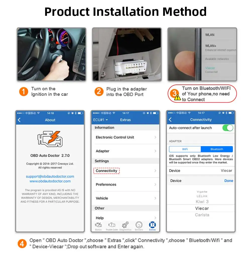 Viecar ELM 327 V1.5 PIC18F25K80 OBD2 Bluetooth 4,0 сканер ODB2 для Android/IOS OBD 2 Автомобильный диагностический автоматический инструмент elm327 v1.5