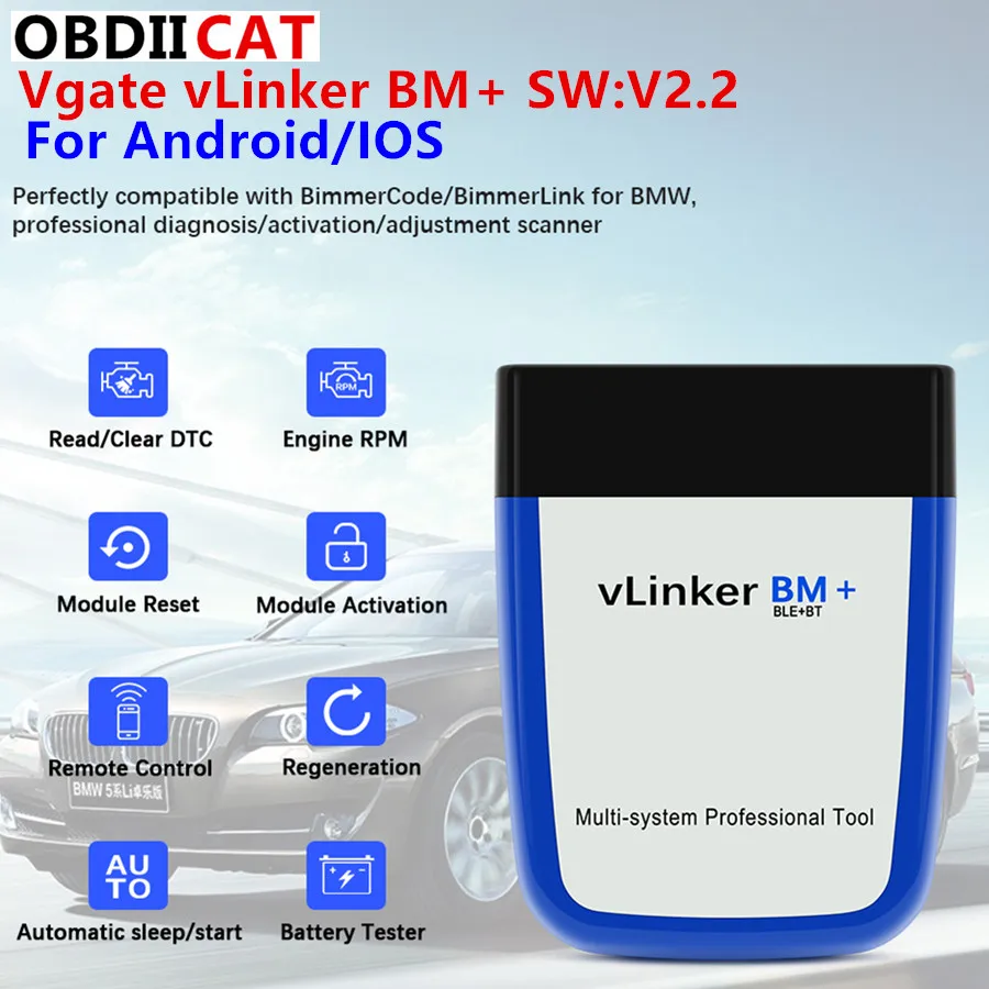 OBD2 Vgate vLinker BM+ ELM327 V2.2 obd2 Scanner Bluetooth 4.0 wifi OBD 2 Car Diagnostic ELM 327 Auto Tool B-M--W Bimmercode