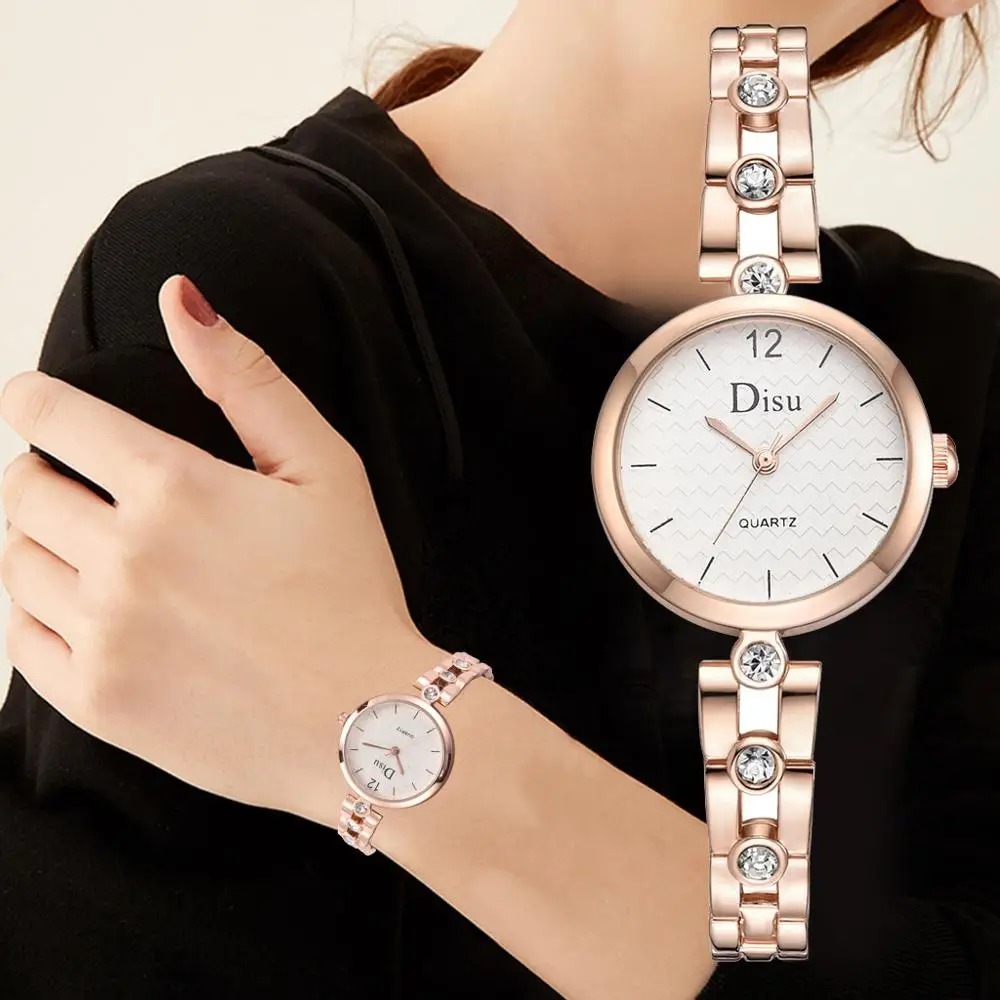 Бренд Disu роскошные часы из розового золота с кристаллами женские модные