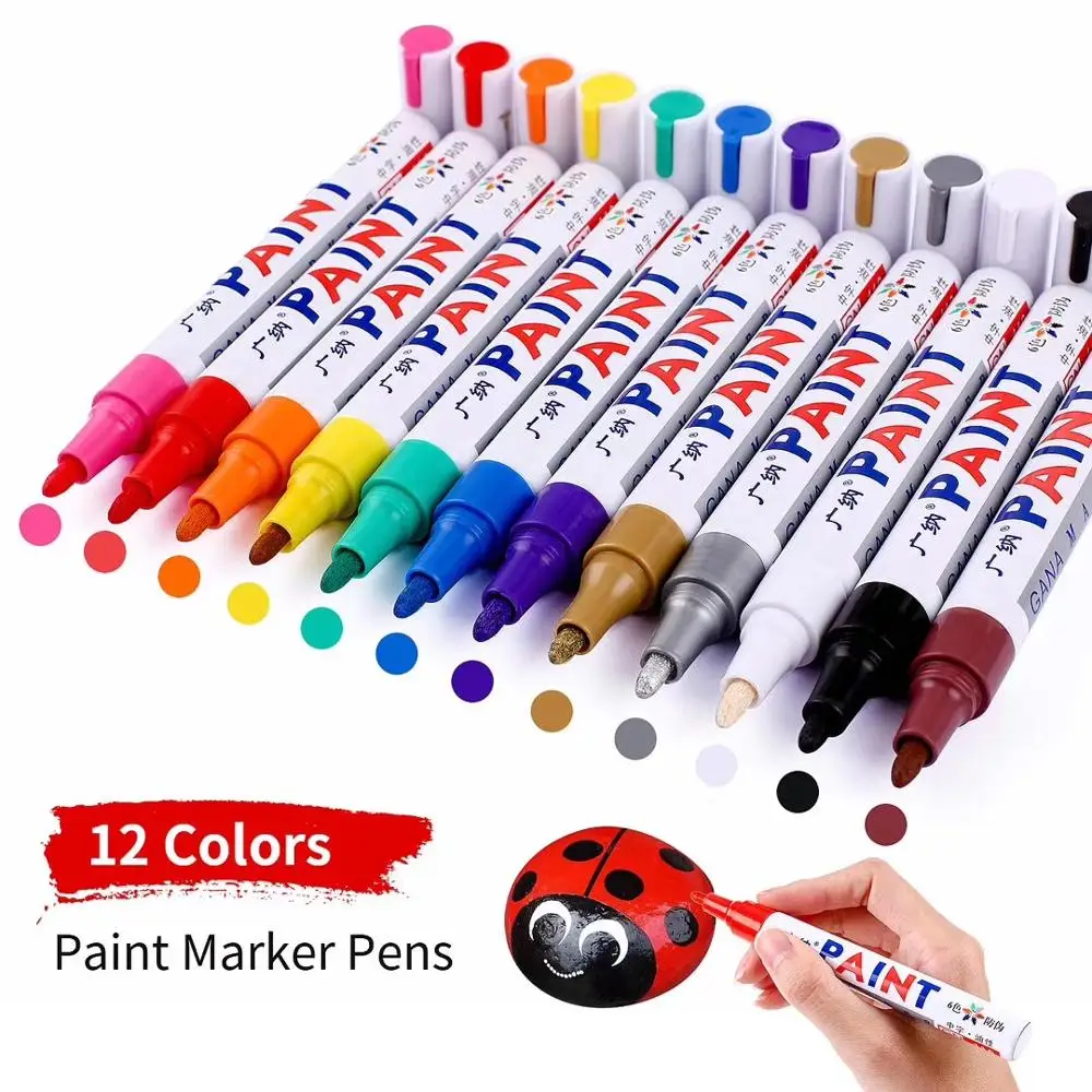 

12 Color Paint Markers Waterproof Quick-Drying CarFix Care Tyre Tire Touch-Up Tread CD Metal Glass Graffiti Permanent Marker Pen