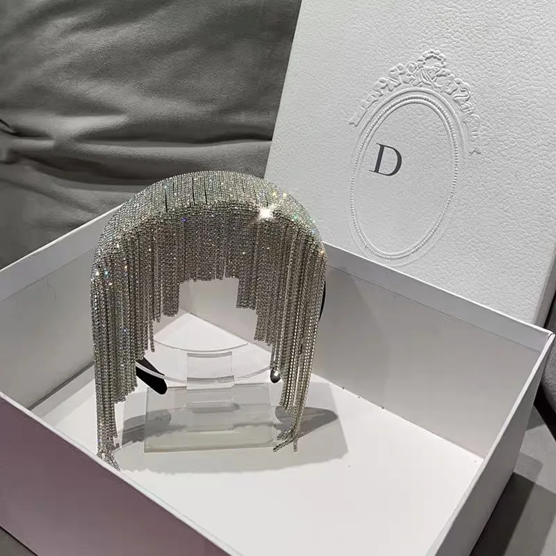 Женская длинная головная повязка с кисточками и бриллиантами женский головной