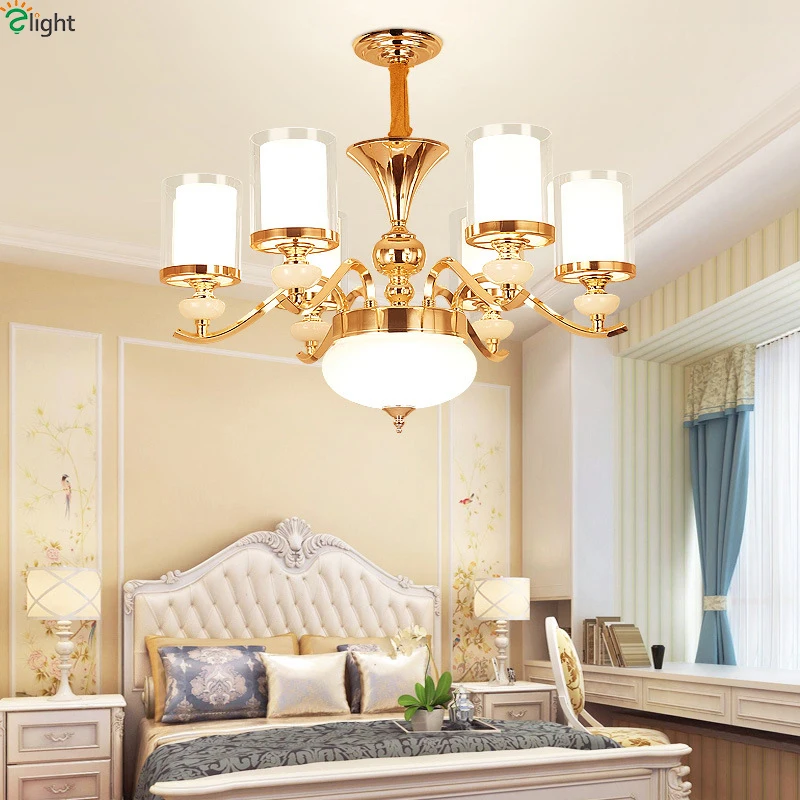 Современные золотистые металлические светодиодные люстры подвесные