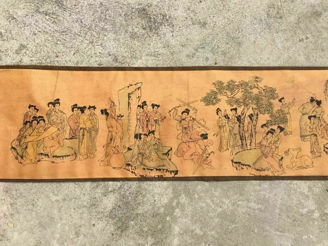 

China old painting calligraphy long scroll painting Hundred beauty scroll