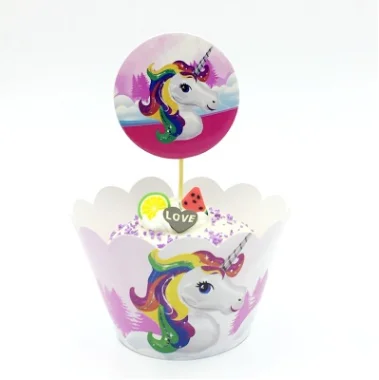 24 шт./лот милые радужные обертки для торта с единорогом лошадкой кексом Детские