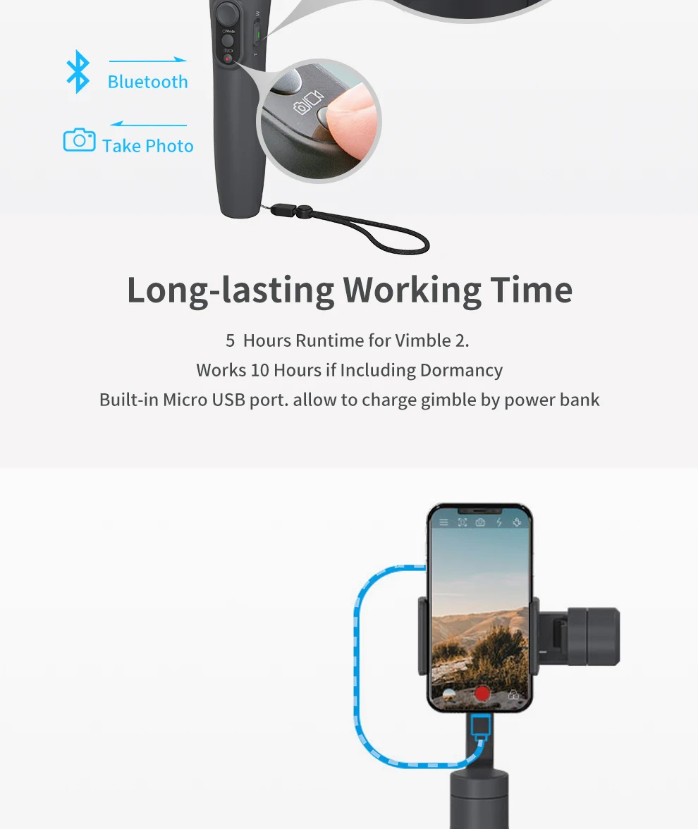 FeiyuTech Feiyu Vimble 2 смартфон карданный Ручной Стабилизатор для Кореи с 183 мм удлинительным полюсом для iPhone X 8 7 XIAOMI