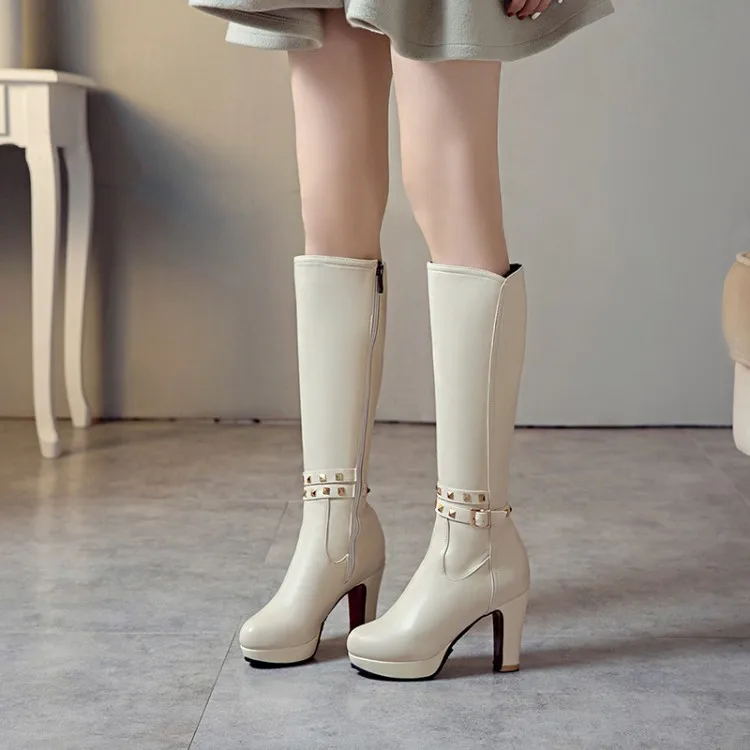 Женские зимние ботинки на молнии с ремешком и пряжкой|Сапоги до колена| |