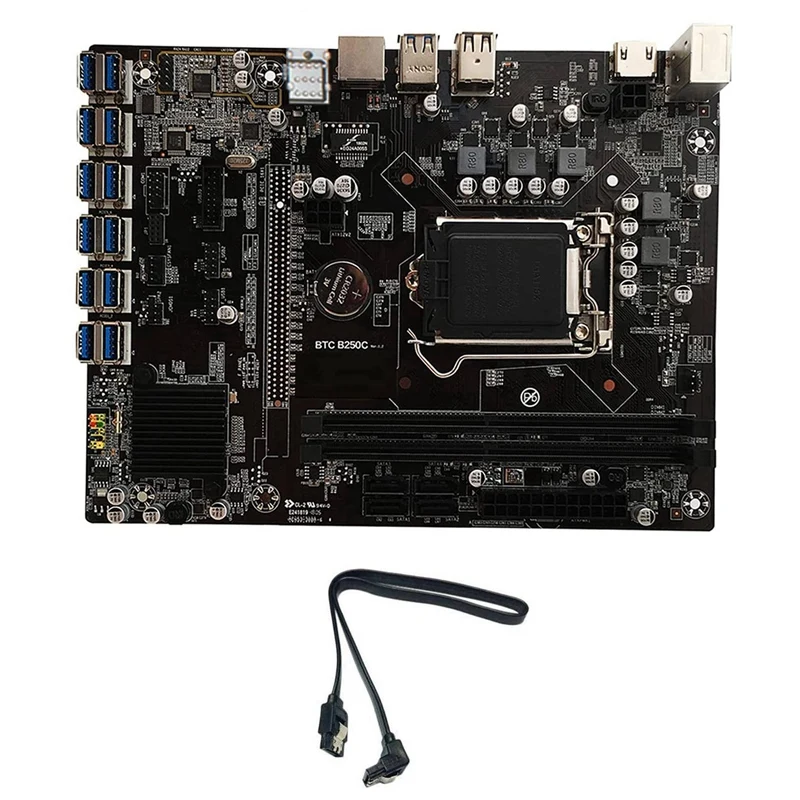 Материнская плата B250C для майнинга BTC с кабелем SATA 12xpcie к USB3.0 слот графической